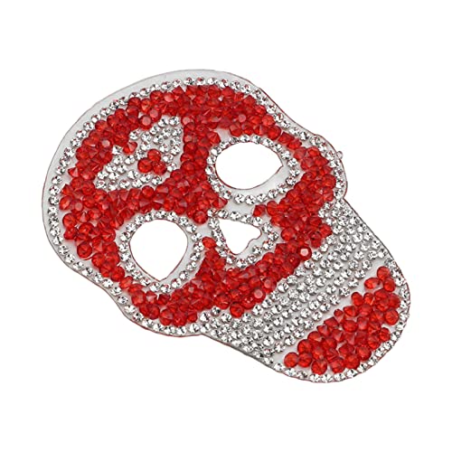 Qukaim Iron Patches Iron Patches Red Skull Pattern DIY Strass Dekorative Patches zum Aufnähen auf Hüte und Taschen Gestickter Stoff Patch Cooles Design von Qukaim