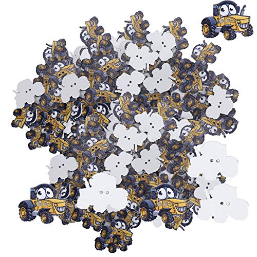 Qukaim Knöpfe 150 Stück Holzknöpfe, DIY Cartoon gemalt großes LKW-Muster, Bastelknöpfe für Kleidungszubehör, ideal zum Nähen und Dekorieren von Qukaim