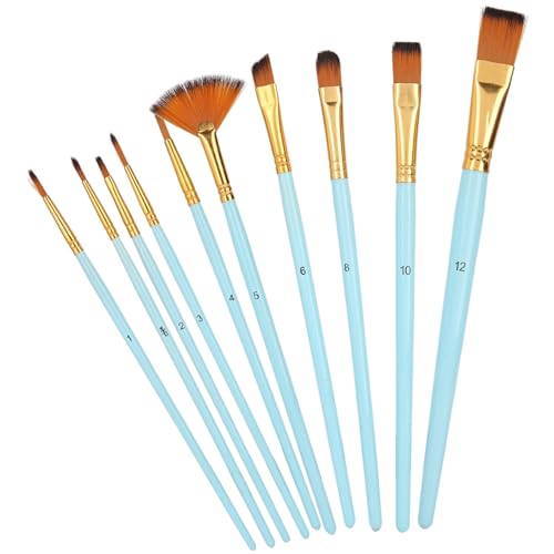 Qukaim Malpinsel-Set, 10-teilig, Nylon-Pinsel-Set, verschiedene Stile, Holzpinsel für Gouache- und Ölmalerei, Aquarellpinsel, Hellblau, Kunstbedarf von Qukaim