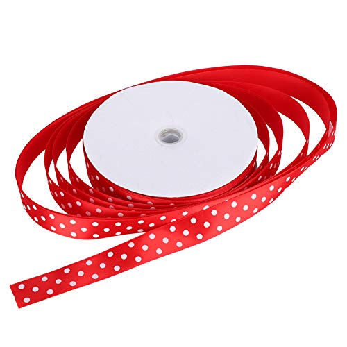 Qukaim Satinband mit Punkten, Satinband, Tupfen, bedruckte Haarschleifen, 91,4 m, 2,5 cm breit, Polyesterband für Geschenkverpackungen und Bastelarbeiten, Rot von Qukaim