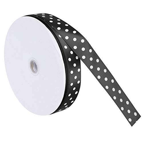 Qukaim Satinband mit Punkten, bedruckt, Haarschleifen, 91,4 m, 2,5 cm breit, Polyester-Geschenkband für Bastelprojekte, Schwarz von Qukaim