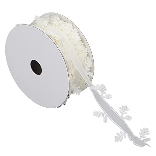 Qukaim Spitzenband in Blattform, 4 cm breit, weißes Polyester-Dekoband für selbstgemachte Hochzeit, Geschenkverpackung und Kranzherstellung von Qukaim