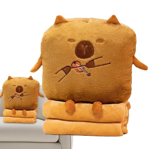 Qumiuu Capybara Plüschkissen, Gefülltes Capybara - Capybara-Form-Plüschtiere mit Decken-Cartoon-Wurfkissen | Niedliches Kuschelkissen, Kuscheltiere, Handwärmer zum Lesen, Schlafen, Arbeiten von Qumiuu