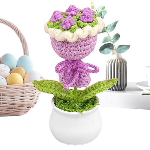 Qumiuu Häkelblumen,Häkelblume,Topfblumenstrauß handgefertigt - Bunte gestrickte Häkelpflanze, süßes Home-Office-Schreibtisch-Geschenk für Mama, von Qumiuu