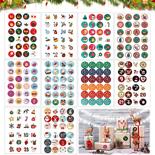 10 x 24 Advent Calendar Numbers Stickers, Sticker Zahlen Aufkleber für Weihnachten, Adventskalender Sticker Zahlen Aufkleber zum Basteln Dekorieren Geschenk Selbermachen (A) von Qunkun