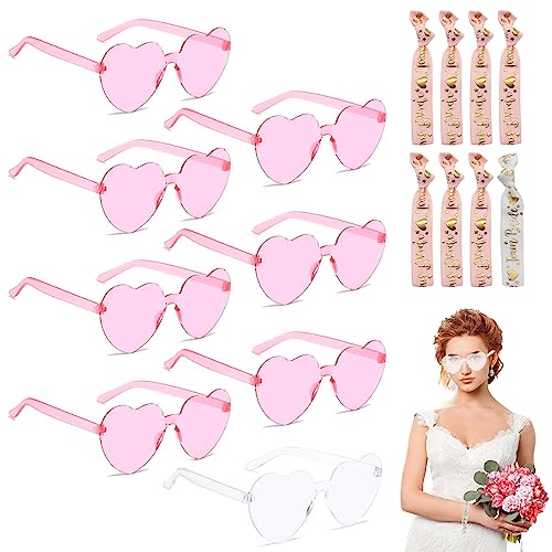 Bride Herz Brille, 16 Stück Bride to Be Herz Brille Set, Herz Sonnenbrille, Partybrille, Brille Team Braut Armbänder, Jga Foto Accessoires, Team Bride Armband für Junggesellenabschied Deko Frauen von Qunkun