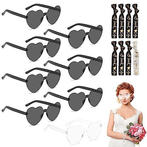 Bride Herz Brille, 16 Stück Bride to Be Herz Brille Set, Herz Sonnenbrille, Partybrille, Brille Team Braut Armbänder, Jga Foto Accessoires, Team Bride Armband für Junggesellenabschied Deko Frauen von Qunkun