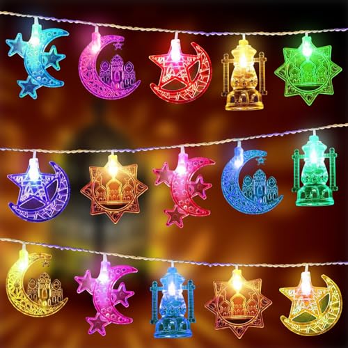 Hängend Ramadan Lichterkette, 20 LED Ramadan Dekoration, Eid Mubarak Deko, Ramadan LED Mondlamp, Mond Stern Nachtlichter, Eid Mubarak Dekoration, Ramadan Deko Muslim Lichterkette für Islam Deko von Qunkun