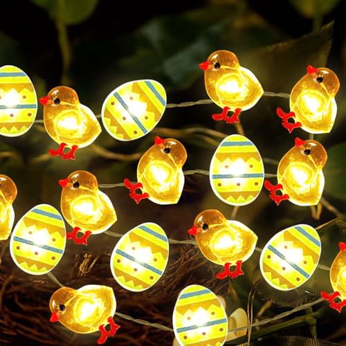 Lichterkette Ostern, LED Lichterkette Ostern, 2M Osterdeko Draußen, Warmweiß Osterküken Lichterkette, Ostern Deko Lichterketten, Schnurlicht für Ostern, Küken Lichterketten für Osterdekoration von Qunkun