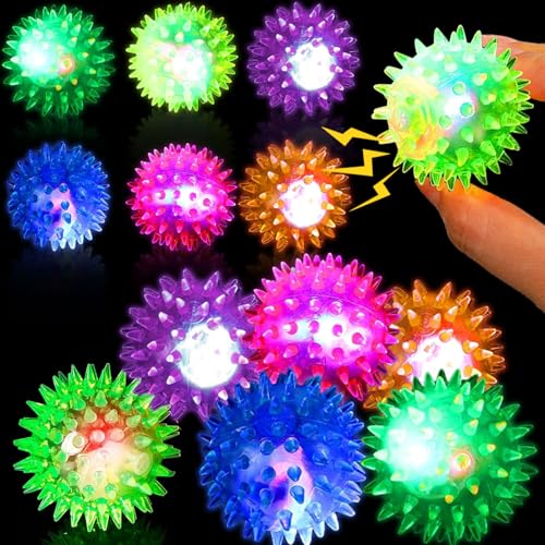 Qunkun 12 Stück Igelball Mitgebsel Kindergeburtstag, Jump Ball Leuchtspielzeug, Blinkender Stachelball mit Noppen, Leuchtspielzeug Kinder Stressball, Led Party Grundschule Geschenke von Qunkun