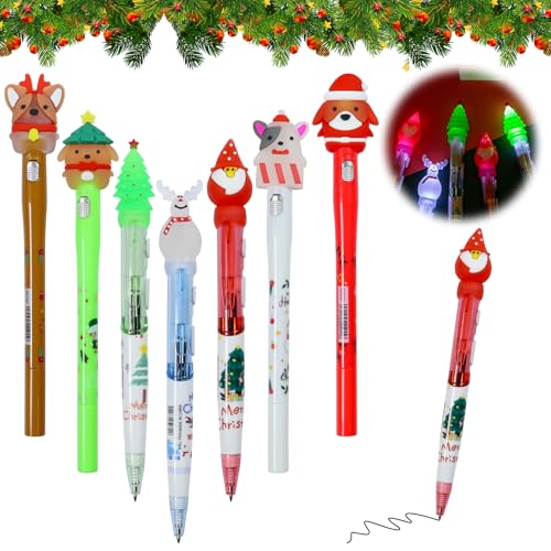 Qunkun 7 Stück Einziehbare Kugelschreiber, Weihnachtsbunte Kugelschreiber Stift Weihnachten,LED Kugelschreiber Weihnachten, für Studenten Kinder Geschenk von Qunkun