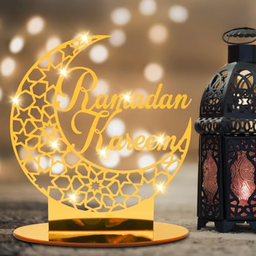 Ramadan Eid Mubarak Dekoration, Eid Mubarak Acryl Ornament, Mond Sterne Lampe Licht, Eid Mubarak Tischdekoration, Ramadan Dekoration, Ramadan Mond Nachtlicht, Eid Mubarak Hauptdekor DIY Geschenk von Qunkun