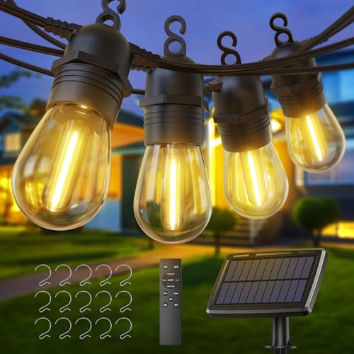 Quntis 16m Solar Lichterkette Außen, 15 IP65 bruchsichere Glühbirnen mit Fernbedienung, Solar-/USB-C-Ladung, Timer Auto-Dimmen, Wasserdichte Solar Lichterkette Outdoor Garten Balkon Terrasse Party Hof von Quntis