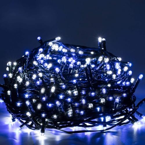 Quntis 40m 300 LED Lichterkette Außen Batterie Timer Blau&Weiß, IP44 8 Modi Outdoor Weihnachtsbeleuchtung für Tannenbaum Garten Balkon Terrasse, LED Weihnachtsdeko Innen für Zimmer Fenster Wand Party von Quntis