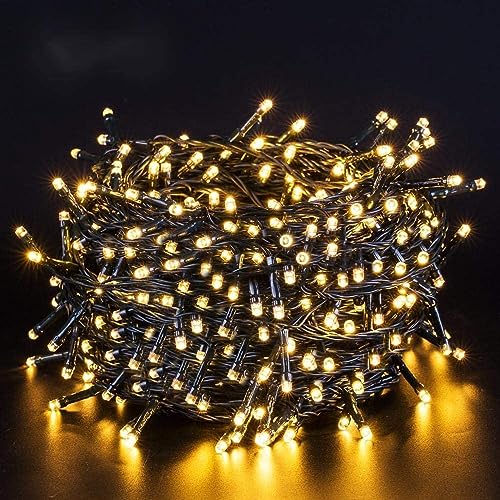 Quntis 40m 300 LED Lichterkette Außen Batterie Timer Warmweiß, IP44 Outdoor Weihnachtsbeleuchtung für Weihnachtsbaum Garten Balkon Terrasse, 8 Modi Weihnachtsdeko Innen für Zimmer Fenster Wand Party von Quntis