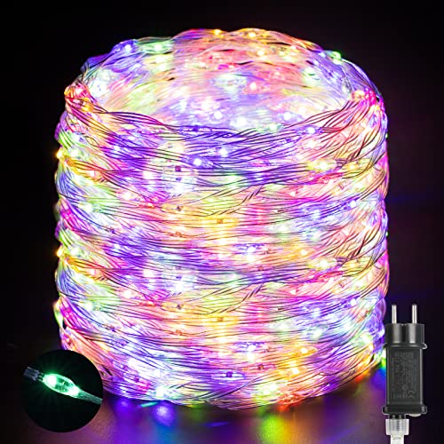 Quntis IP65 Lichterkette Außen 50m 1000 LED Lichterschlauch, Bunte Weihnachtsbeleuchtung Strombetrieb mit 8 Modi Speicher-Funktion, Weihnachtsdeko für Baum Terrasse Balkon Garten Wand Zimmer Haus von Quntis