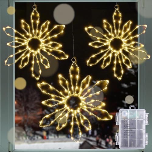 Quntis LED Weihnachtsstern Beleuchtung, faltbar XXL 50cm Weihnachtsfenster Stern Weihnachtsvorhang Lichter mit 70 warmweißen LEDs batteriebetrieben für Weihnachten Outdoor Schlafzimmer Fenster Deko von Quntis