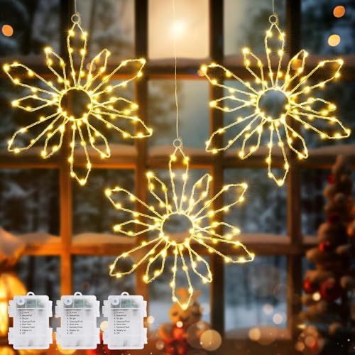 Quntis LED Weihnachtsstern Beleuchtung, faltbar XXL 50cm Weihnachtsfenster Stern Weihnachtsvorhang Lichter mit 70 warmweißen LEDs batteriebetrieben für Weihnachten Outdoor Schlafzimmer Fenster Deko von Quntis