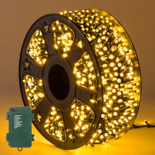 Quntis 25M 1000LEDs Cluster Lichterkette Batterie, IP44 Wasserdicht Lichterkette Außen, 8 Modi Büschellichterkette außen mit Timer, Weihnachtslichterkette für weihnachten Hochzeit, Party, Garten, Baum von Quntis