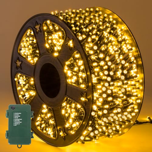 Quntis Lichterkette Batterien 50M 1000LEDs Weihnachtsbeleuchtung Außen, 8 Modi Lichterkette Batterie außen mit Timer, IP44 Wasserdicht Lichterkette für weihnachtsbaum Hochzeit, Party, Garten von Quntis