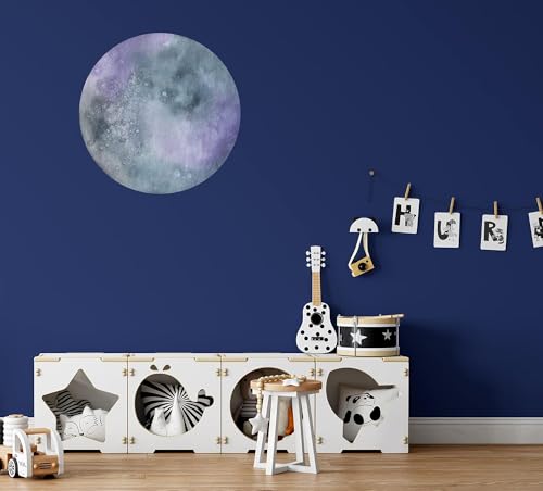 QuoteMyWall Wasserfarben-Vollmond-Wandaufkleber für Kinderzimmer, Jungen, Mädchen, Weltraum, Planet, Wandkunst, abnehmbares Wandbild (klein (21 x 21 cm) von QuoteMyWall