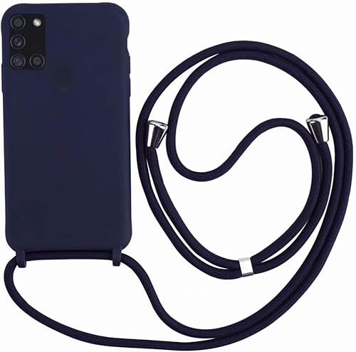 Ququcheng Kompatibel mit Samsung Galaxy A21S Hülle,Handykette Hülle Silikon Seil Necklace Handyhülle mit Kordel Tasche TPU Bumper Schutzhülle für Samsung Galaxy A21S-Blau von Ququcheng