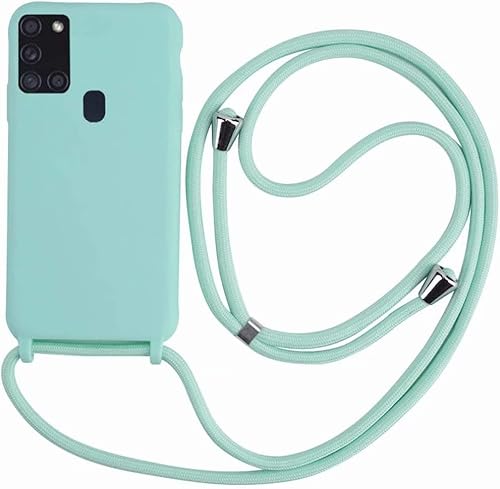 Ququcheng Kompatibel mit Samsung Galaxy A21S Hülle,Handykette Hülle Silikon Seil Necklace Handyhülle mit Kordel Tasche TPU Bumper Schutzhülle für Samsung Galaxy A21S-Grün von Ququcheng