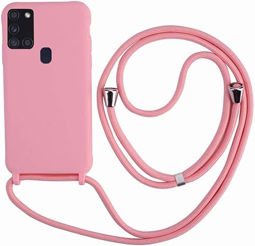 Ququcheng Kompatibel mit Samsung Galaxy A21S Hülle,Handykette Hülle Silikon Seil Necklace Handyhülle mit Kordel Tasche TPU Bumper Schutzhülle für Samsung Galaxy A21S-Pink von Ququcheng