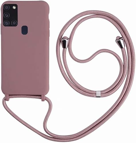 Ququcheng Kompatibel mit Samsung Galaxy A21S Hülle,Handykette Hülle Silikon Seil Necklace Handyhülle mit Kordel Tasche TPU Bumper Schutzhülle für Samsung Galaxy A21S-Rosa Gold von Ququcheng