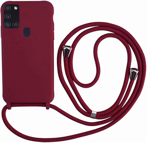 Ququcheng Kompatibel mit Samsung Galaxy A21S Hülle,Handykette Hülle Silikon Seil Necklace Handyhülle mit Kordel Tasche TPU Bumper Schutzhülle für Samsung Galaxy A21S-Rot von Ququcheng