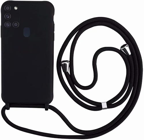 Ququcheng Kompatibel mit Samsung Galaxy A21S Hülle,Handykette Hülle Silikon Seil Necklace Handyhülle mit Kordel Tasche TPU Bumper Schutzhülle für Samsung Galaxy A21S-Schwarz von Ququcheng