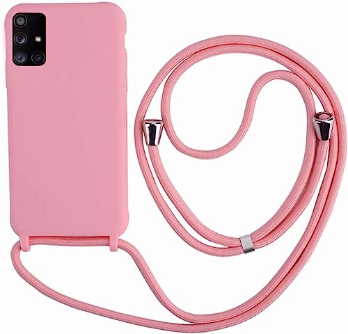 Ququcheng Kompatibel mit Samsung Galaxy A51 Hülle,Handykette Hülle Silikon Seil Necklace Handyhülle mit Kordel Tasche TPU Bumper Schutzhülle für Samsung Galaxy A51-Pink von Ququcheng