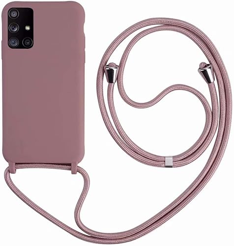 Ququcheng Kompatibel mit Samsung Galaxy A51 Hülle,Handykette Hülle Silikon Seil Necklace Handyhülle mit Kordel Tasche TPU Bumper Schutzhülle für Samsung Galaxy A51-Rosa Gold von Ququcheng