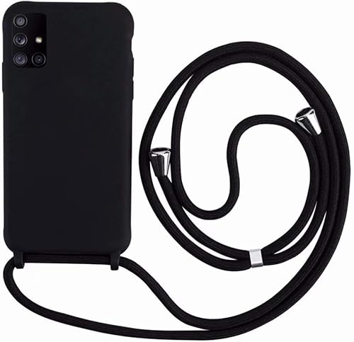 Ququcheng Kompatibel mit Samsung Galaxy A51 Hülle,Handykette Hülle Silikon Seil Necklace Handyhülle mit Kordel Tasche TPU Bumper Schutzhülle für Samsung Galaxy A51-Schwarz von Ququcheng