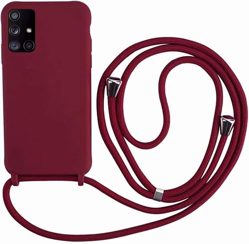 Ququcheng Kompatibel mit Samsung Galaxy A71 Hülle,Handykette Hülle Silikon Seil Necklace Handyhülle mit Kordel Tasche TPU Bumper Schutzhülle für Samsung Galaxy A71-Rot von Ququcheng