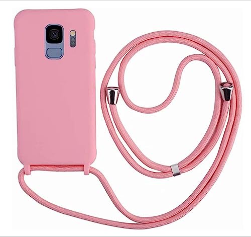 Ququcheng Kompatibel mit Samsung Galaxy S9 Hülle,Handykette Hülle Silikon Seil Necklace Handyhülle mit Kordel Tasche TPU Bumper Schutzhülle für Samsung Galaxy S9-Pink von Ququcheng