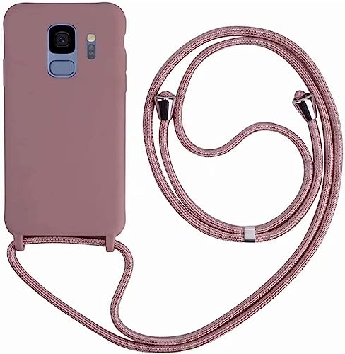 Ququcheng Kompatibel mit Samsung Galaxy S9 Hülle,Handykette Hülle Silikon Seil Necklace Handyhülle mit Kordel Tasche TPU Bumper Schutzhülle für Samsung Galaxy S9-Rosa Gold von Ququcheng