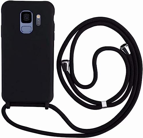 Ququcheng Kompatibel mit Samsung Galaxy S9 Hülle,Handykette Hülle Silikon Seil Necklace Handyhülle mit Kordel Tasche TPU Bumper Schutzhülle für Samsung Galaxy S9-Schwarz von Ququcheng