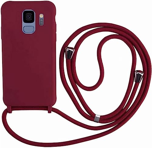 Ququcheng Kompatibel mit Samsung Galaxy S9 Plus Hülle,Handykette Hülle Silikon Seil Necklace Handyhülle mit Kordel Tasche TPU Bumper Schutzhülle für Samsung Galaxy S9 Plus-Rot von Ququcheng