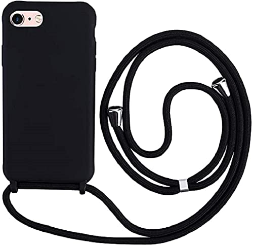 Ququcheng Kompatibel mit iPhone 7/8 Plus(5.5") Hülle,Handykette Hülle Silikon Seil Necklace Handyhülle mit Kordel Tasche TPU Bumper Schutzhülle für iPhone 7/8 Plus(5.5")-Schwarz von Ququcheng