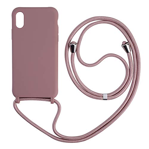 Ququcheng Kompatibel mit iPhone X/XS Hülle,Handykette Hülle Silikon Seil Necklace Handyhülle mit Kordel Tasche TPU Bumper Stoßfest Schutzhülle für iPhone X/XS-Rosa Gold von Ququcheng