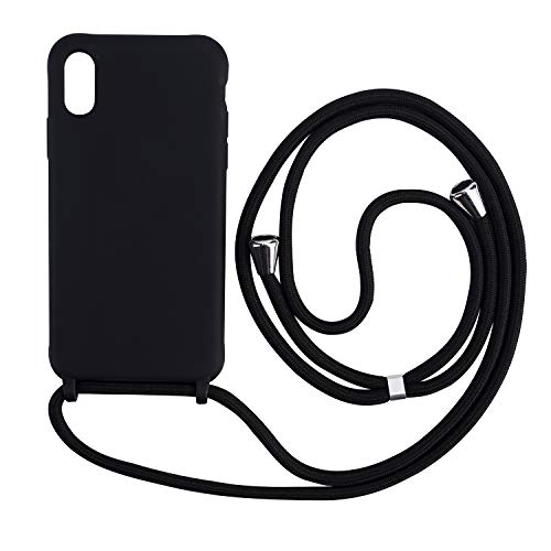 Ququcheng Kompatibel mit iPhone X/Xs Hülle,Handykette Hülle Silikon Seil Necklace Handyhülle mit Kordel Tasche Case TPU Bumper Schutzhülle für iPhone X/Xs-Schwarz von Ququcheng