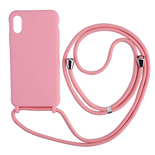 Ququcheng Kompatibel mit iPhone XS Max Hülle,Handykette Hülle Silikon Seil Necklace Handyhülle mit Kordel Tasche TPU Bumper Schutzhülle für iPhone XS Max-Pink von Ququcheng