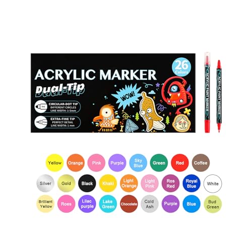 Qurygin Malstift Set – 12/24/26/36 Farben, Doppelkopf Farbstifte, Marker, Acryl Farbstifte Für Steinmalerei, Holz, Keramik, Glas, Tassen, DIY Bastelbedarf, Wasserfest, Schnell Trocknend von Qurygin