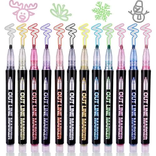 Qurygin Selbstumriss-Marker-Set – Graffiti-Stift, doppelte Li-ne-Umrissmarker, -Marker, hochpigmentierte Schnörkel-Farbstift, schimmernder Glitter-Stift von Qurygin