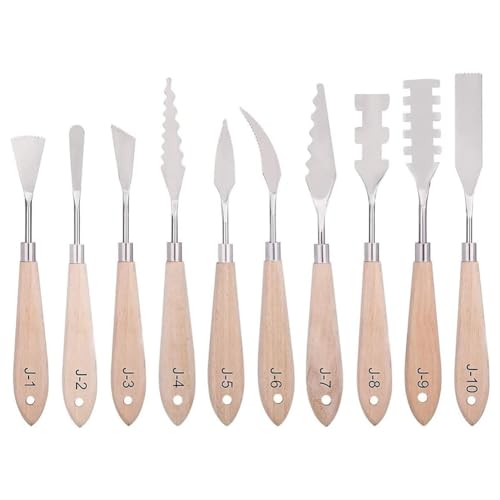 Qusedwey Malmesser-Set – 10-Teilig, Edelstahl-Spachtel, Malerwerkzeuge, Metallmesser, Holzgriff, Langlebig, Einfach zu Verwenden von Qusedwey