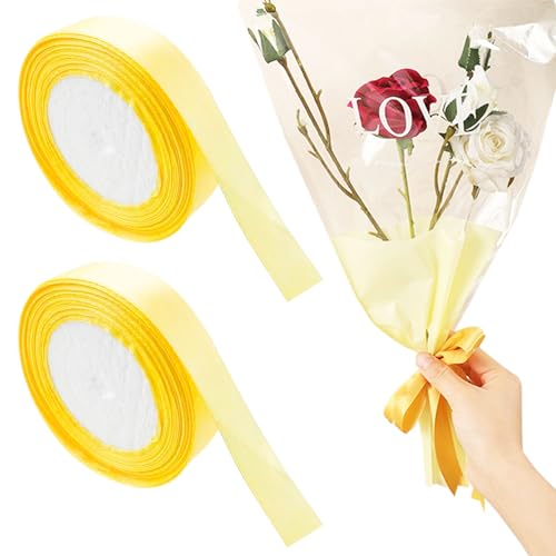 2 Rollen goldenes Chiffonband zum Verpacken von Geschenken, Stoffband, handgefertigt, ausgefranstes Seidenband, Polyesterband für Ballon, Weihnachten, Valentinstag, Kuchen, Haarschleifen, von Qusmeiyici