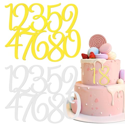 2 Sets 0 ~ 9 Zahlen Happy Birthday Cake Topper Große Acryl Kuchen Zahlen Topper DIY Cupcake Topper Acryl Hochzeit Party Cupcake Toppers Geburtstag Party Supplies von Qusmeiyici