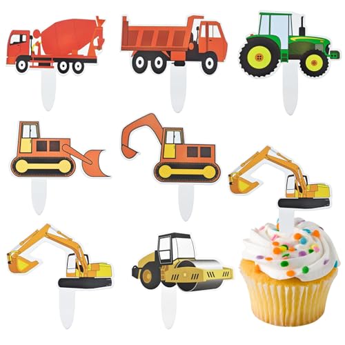 56 Stück Bagger-Cupcake-Topper, LKW-Cupcake-Picks, Bagger-LKW, Auto, Cupcake-Picks, Bau, Cupcake-Aufsätze, Bauernhof-Motto-Partys, Baggerzeit, Partyzubehör von Qusmeiyici