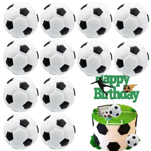 Fußball-Kuchendekorationen, Fußball-Cupcake-Topper, 3D-Schaumstoff-Fußball-Kuchenaufsätze, Fußball-Thema, Happy Birthday-Kuchenaufsatz, Fußball-Party-Dekorationen für Jungen und Herren, 12 Stück von Qusmeiyici